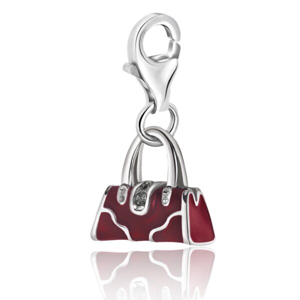Sterling Silver Handbag Charm with Red Tone Enameling