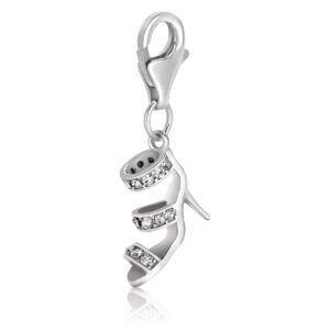 Sterling Silver High Heel Shoe Charm Embellished with White Tone Crystal Accents