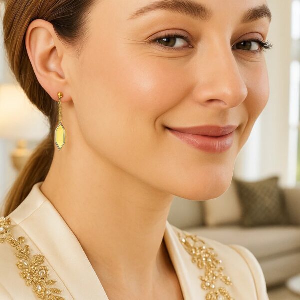 Hexagon Drop Earrings in 14K Yellow Gold - Image 2