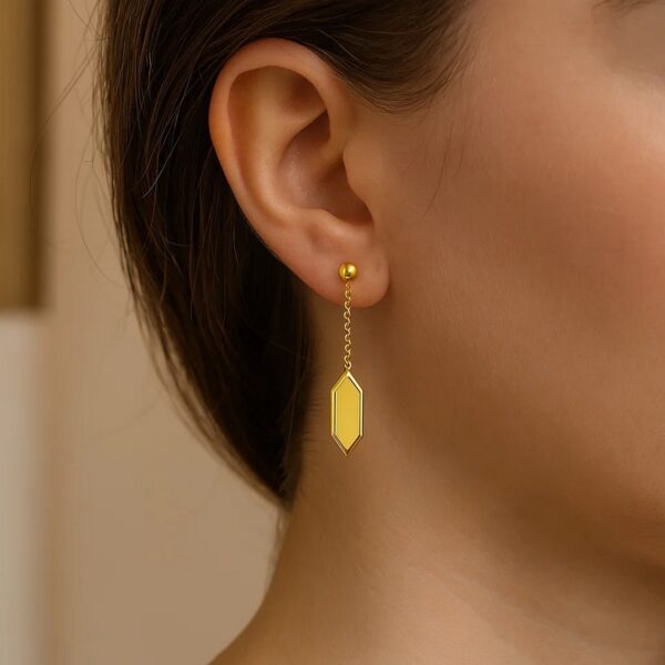 Hexagon Drop Earrings in 14K Yellow Gold - Image 4