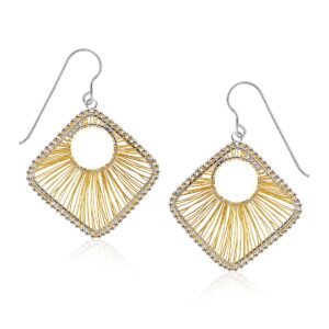 Designer Sterling Silver and 14K Yellow Gold Geometric Thread Earrings