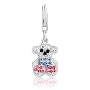 Sterling Silver Multi Color Crystal Embellished Bear Charm