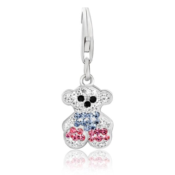 Sterling Silver Multi Color Crystal Embellished Bear Charm