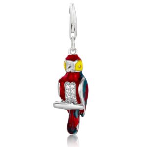 Sterling Silver Parrot Charm with White Tone Crystal Accents