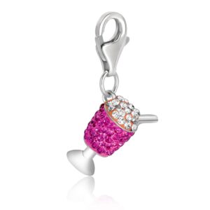 Sterling Silver Ice Cream in a Cup Charm with White and Magenta Crystal Accents