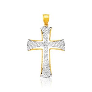 14K Two Tone Gold Diamond Cut Cross Pendant