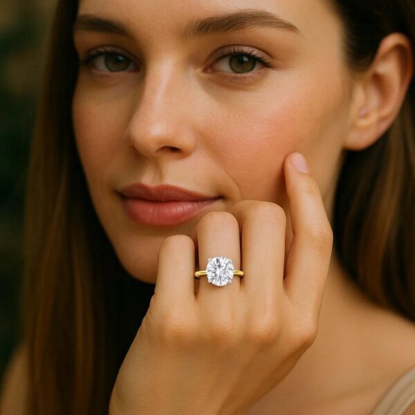 5 Carat Round Lab Grown IGI G/VS1 Diamond Solitaire Ring in 10K Yellow Gold - Image 6