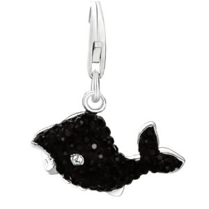 Sterling Silver Black Tone Crystal Accented Whale Charm