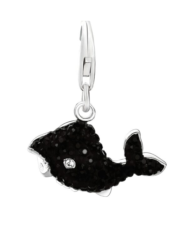 Sterling Silver Black Tone Crystal Accented Whale Charm