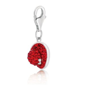 Sterling Silver Hat with Bow Charm with Red Tone Crystal Embellishments