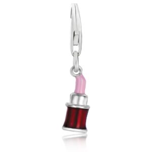 Sterling Silver Lipstick Style Charm with Pink and Red Enamel Finish