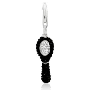 Sterling Silver Mirror Charm with Crystal Embellishments in Black and White