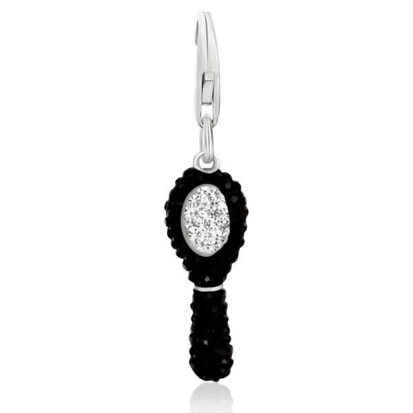 Sterling Silver Mirror Charm with Crystal Embellishments in Black and White