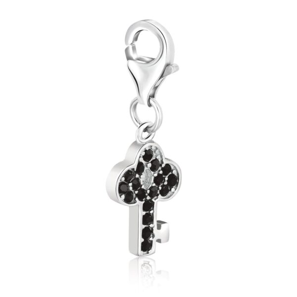 Sterling Silver Key Charm with Black Tone Crystal Accents