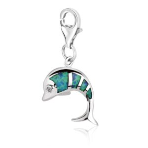 Sterling Silver Dolphin Opal Accented Charm