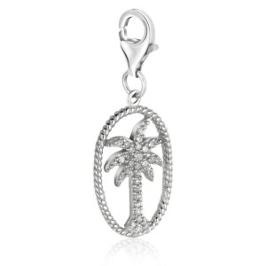 Sterling Silver Palm Tree Charm with Oval Border