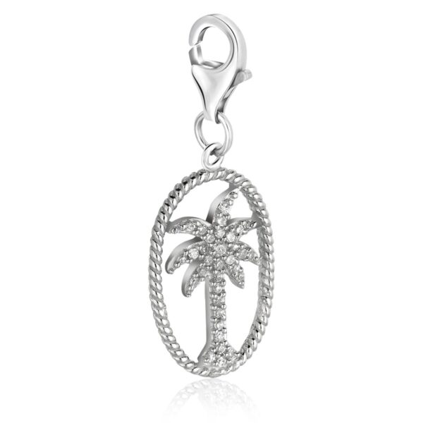 Sterling Silver Palm Tree Charm with Oval Border