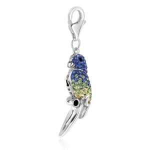 Sterling Silver Parrot Charm with Blue and Green Tone Crystal Accents