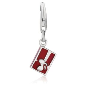 Sterling Silver Gift with Bow Charm with Red Enamel Finishing