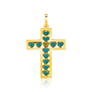 14K Yellow Gold Green Heart Cross Pendant
