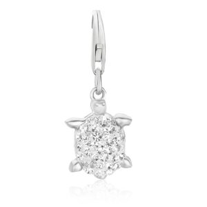 Sterling Silver White Tone Crystal Encrusted Tortoise Charm