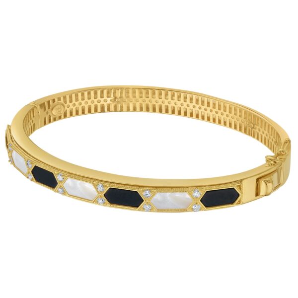 14K Yellow Gold Black And White Art Deco Hexagon Bangle - Image 2