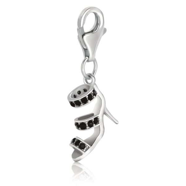 Sterling Silver High Heel Shoe Charm With Black Tone Crystal Embellishments