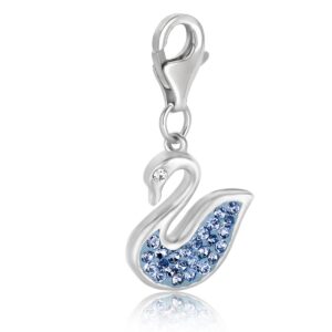 Sterling Silver Swan Charm with Blue Tone Crystal Accents