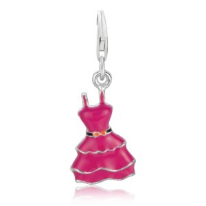 Sterling Silver Dress Charm with Pink Enamel Coating