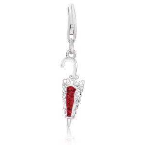 Sterling Silver Umbrella Charm with Red and White Tone Crystal Embellishments