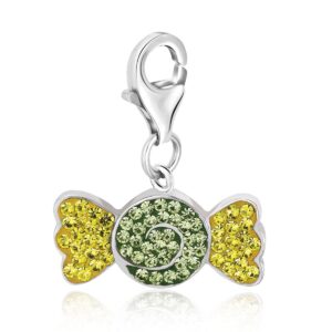 Sterling Silver Candy Style Charm with Lime and Yellow Crystal Embellishments