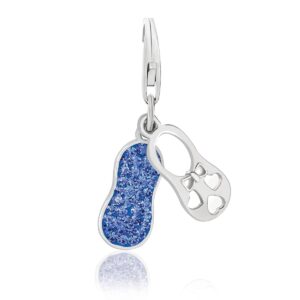Sterling Silver Dual Bootie Charm with Blue Tone Crystal Embellishments