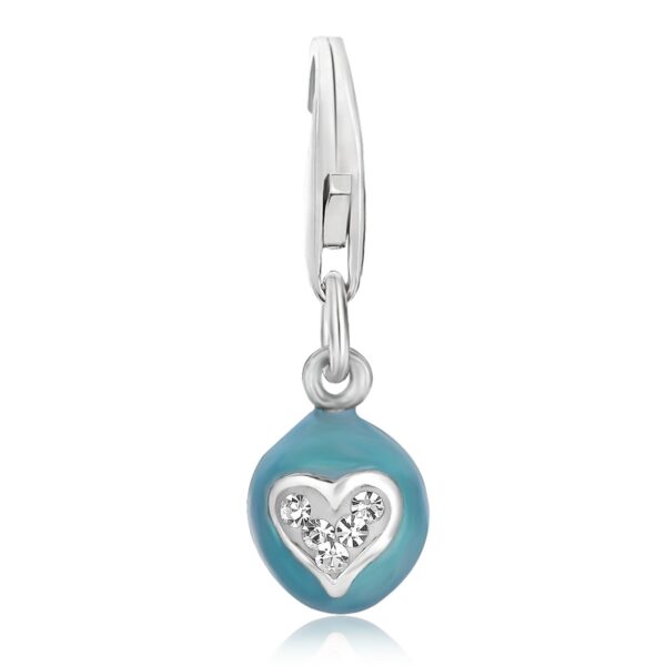Sterling Silver Blue Enameled Egg with Heart Charm
