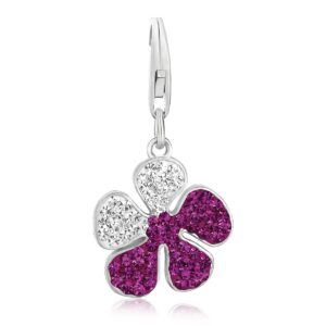 Sterling Silver Multi Color Crystal Accented Clover Leaf Charm