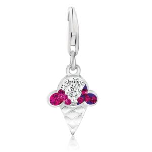 Sterling Silver Ice Cream Cone Style Charm with Multi Color Crystals