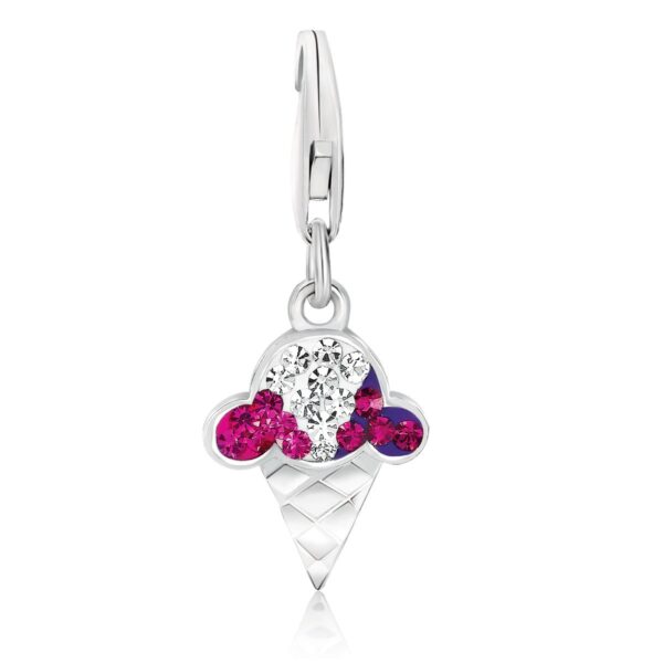 Sterling Silver Ice Cream Cone Style Charm with Multi Color Crystals