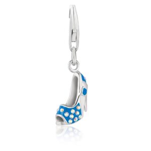 Sterling Silver High Heel Shoe Charm with Blue Enamel Finish and Crystals
