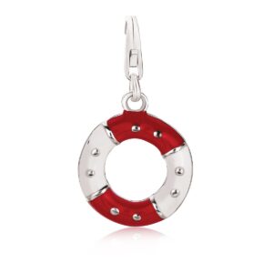 Sterling Silver Lifesaver Red and White Tone Enameled Charm