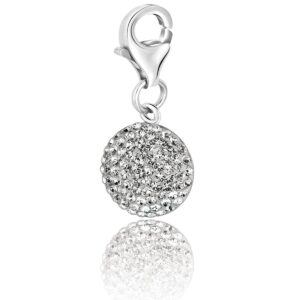 Sterling Silver Round Charm with White Tone Crystal Embellishments