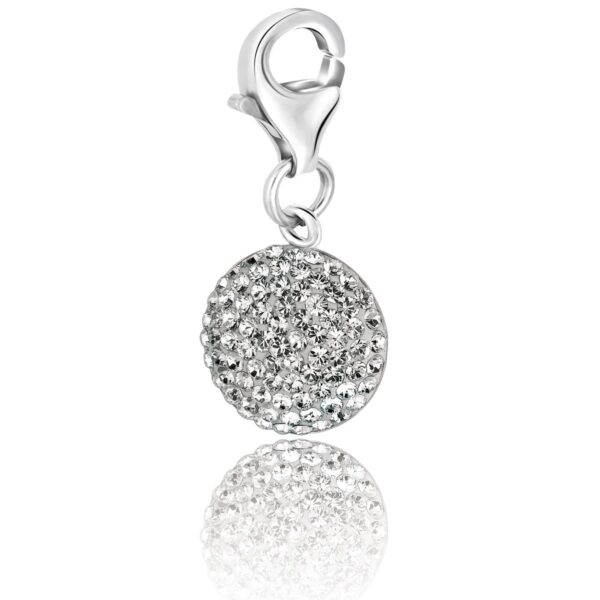 Sterling Silver Round Charm with White Tone Crystal Embellishments