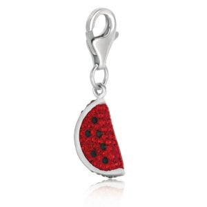 Sterling Silver Red and Black Tone Crystal Encrusted Watermelon Charm