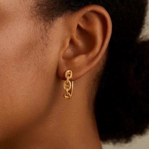 14k Yellow Gold Oval Mariner Huggies - Image 4