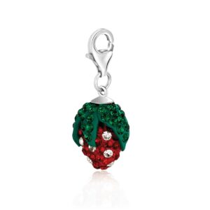 Sterling Silver Strawberry Charm with Multi Color Crystal Accents