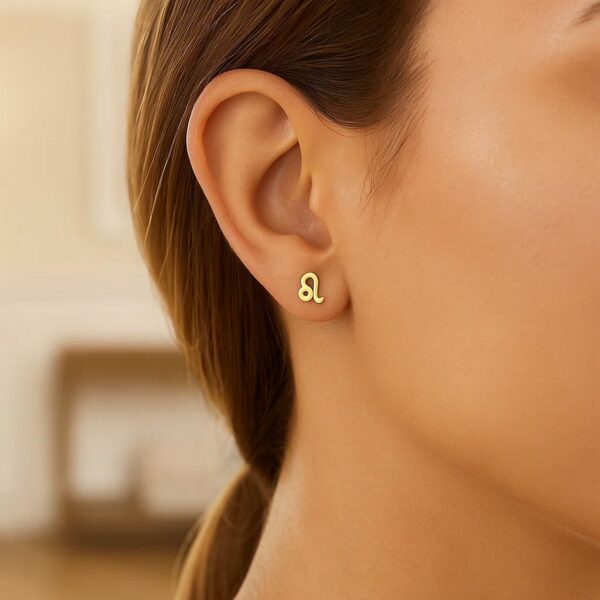14k Yellow Gold Leo Stud Earrings - Image 2