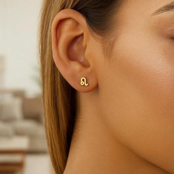 14k Yellow Gold Leo Stud Earrings - Image 3