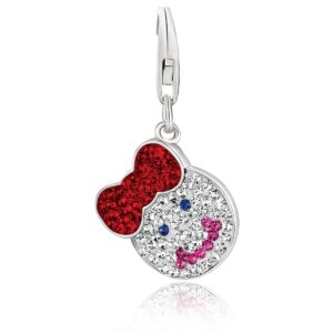 Sterling Silver Girl Bow Charm with Red, White, Blue, and Lavender Crystals