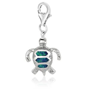 Sterling Silver Opal Accented Turtle Charm