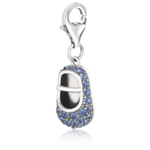 Sterling Silver Baby Shoe Charm with Blue Tone Crystal Embellishments