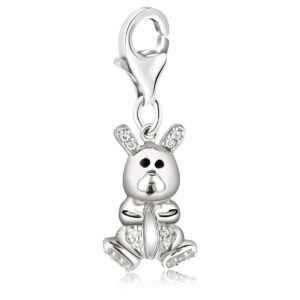 Sterling Silver Bunny Charm with White Tone Crystal Embellishments
