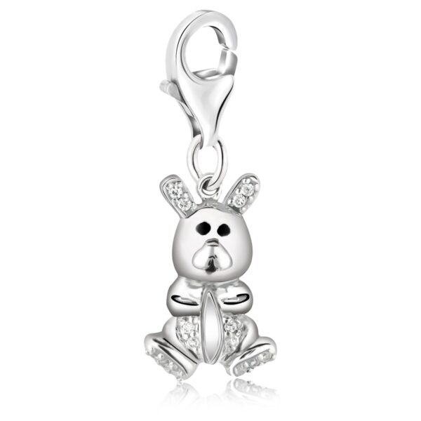 Sterling Silver Bunny Charm with White Tone Crystal Embellishments